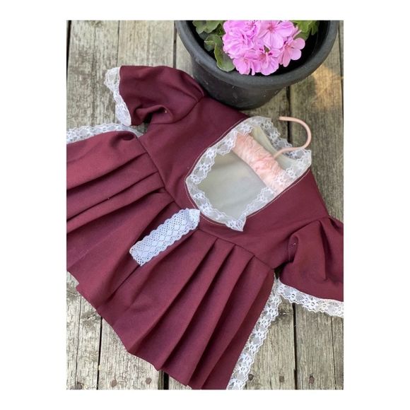 Vintage Infant Bunting Dress Formal Burgundy Lace - Picture 1 of 5
